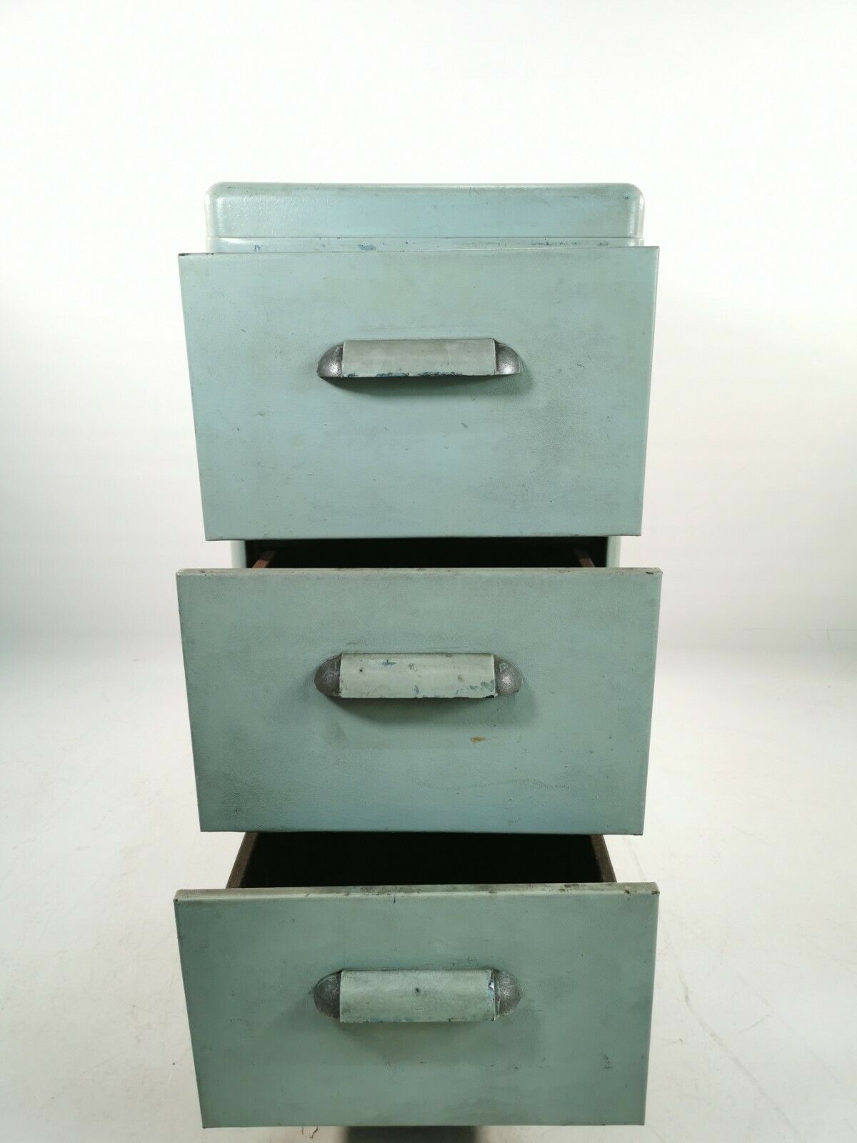 Antique Vintage Industrial 20th Century Light Blue Chest Of 3 Drawers