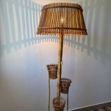 50s rattan plant stand floor lamp