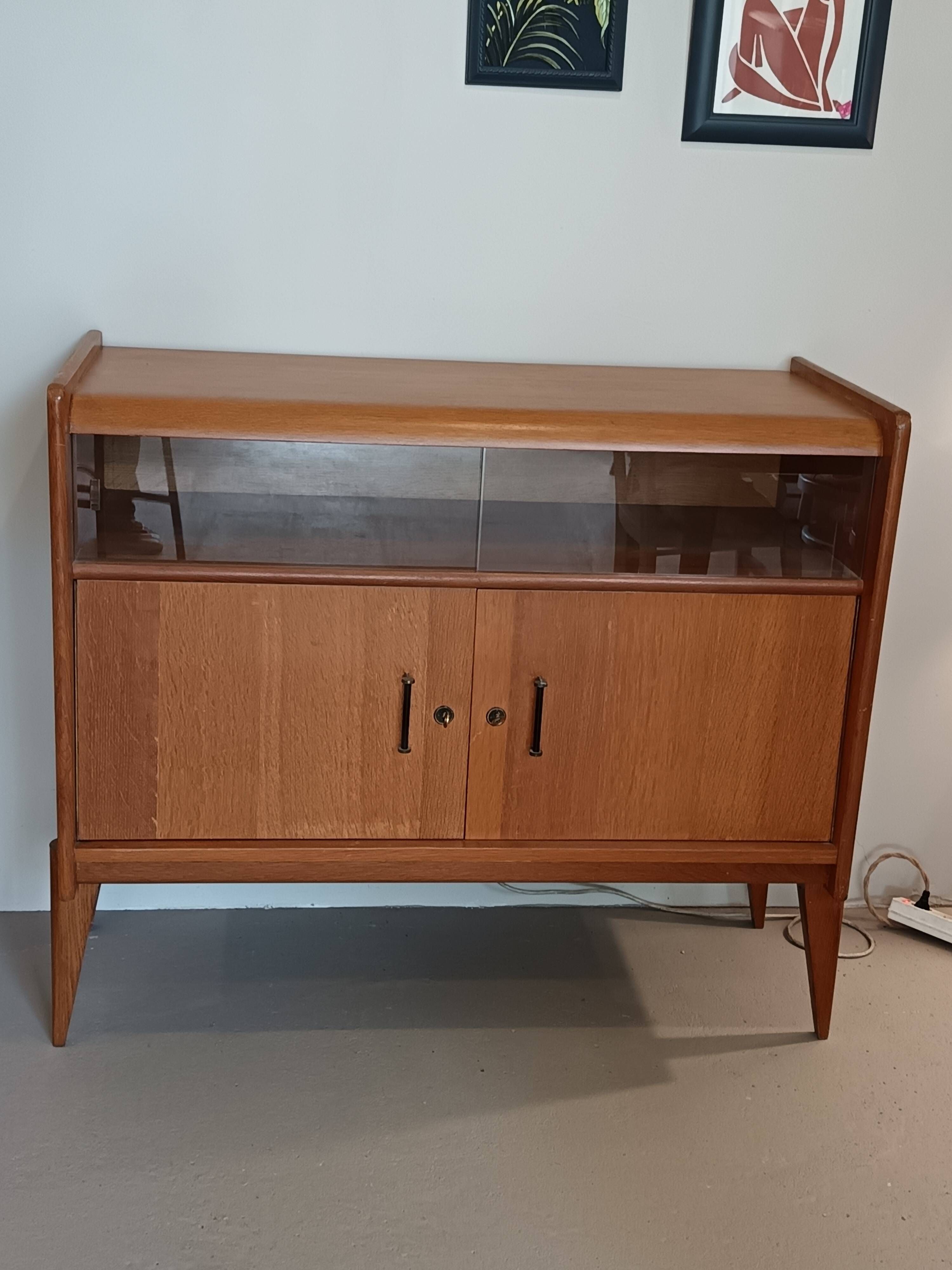 Vintage glass front sideboard from the 1950s - 1960s