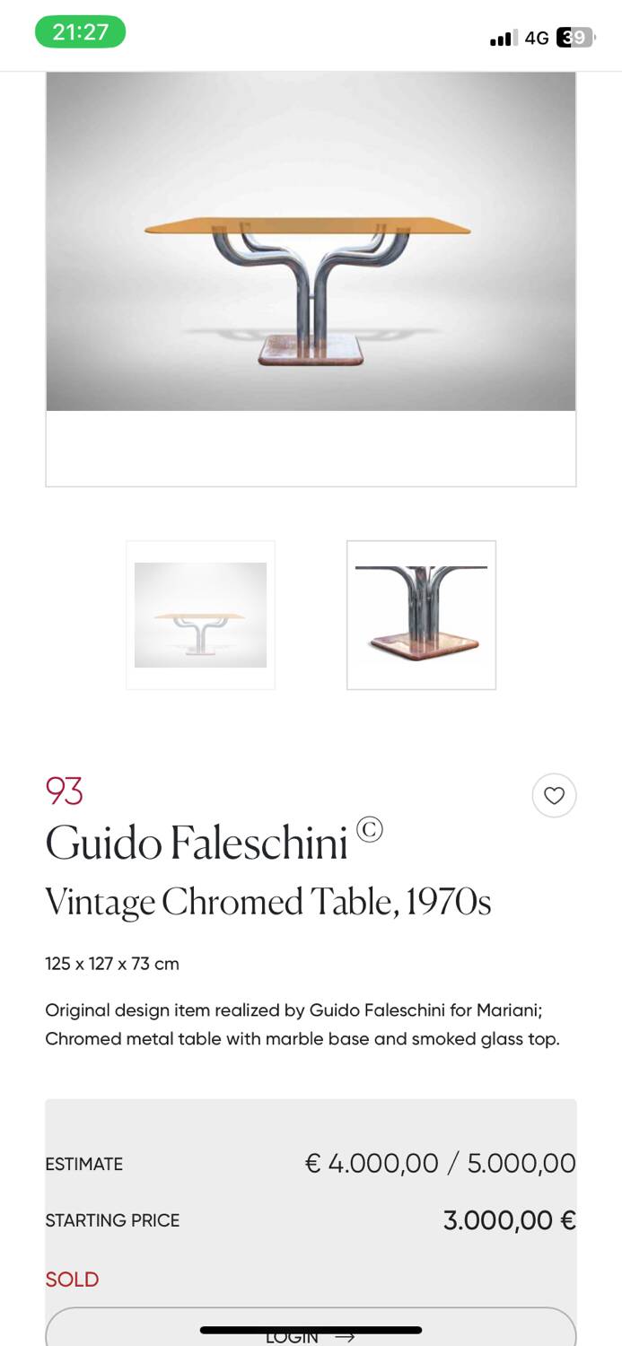 Guido faleschini dining table chrome marble glass funnel 1970 italy