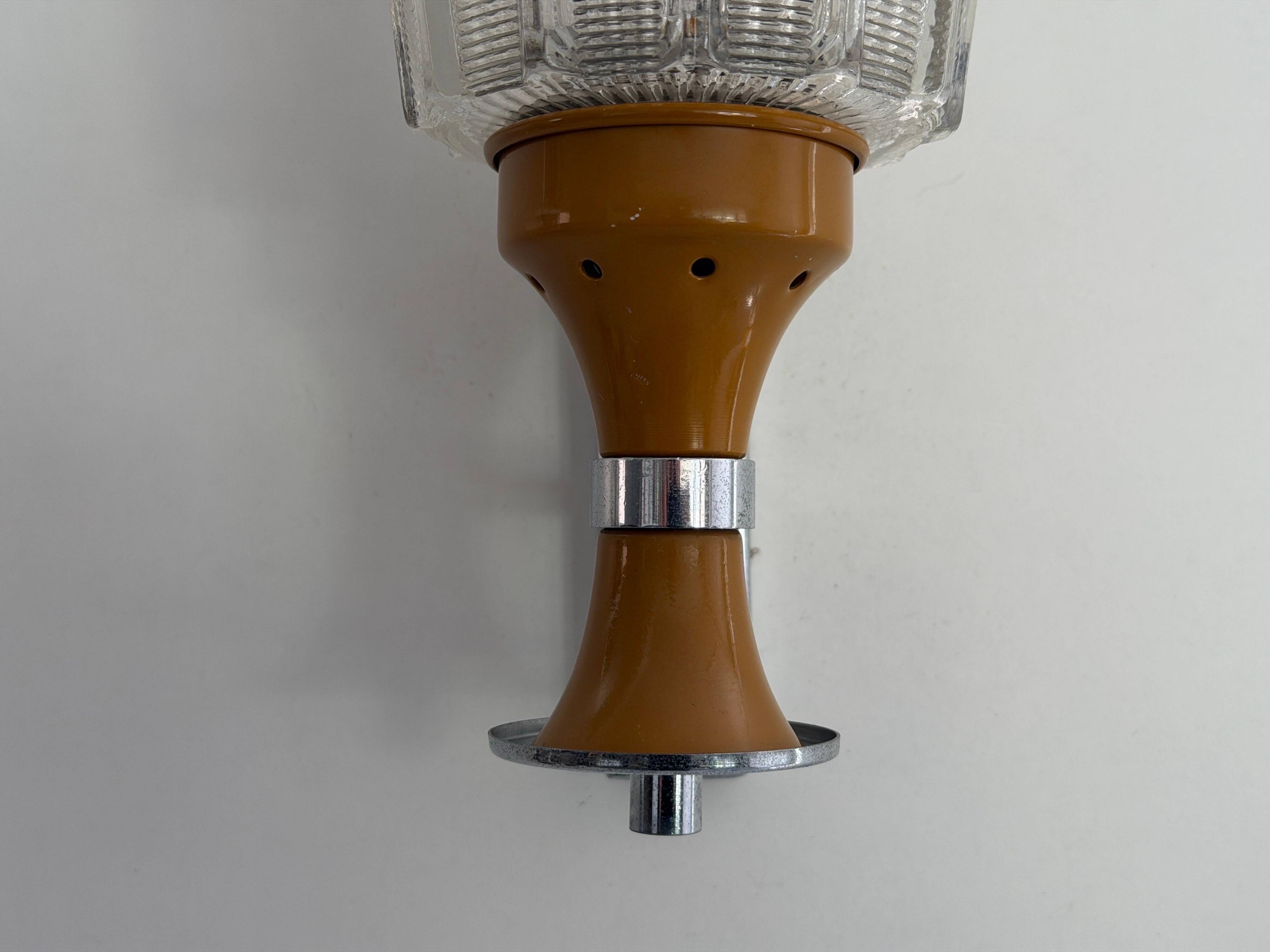 Mid-century glass and brown metal wall light, 1960, Italy