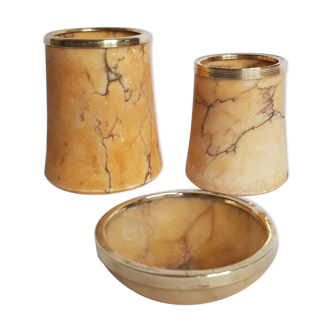 Necessary for smoker in alabaster and brass, three pieces, middle XXth