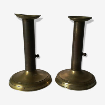 Pair of candlesticks a brass push button