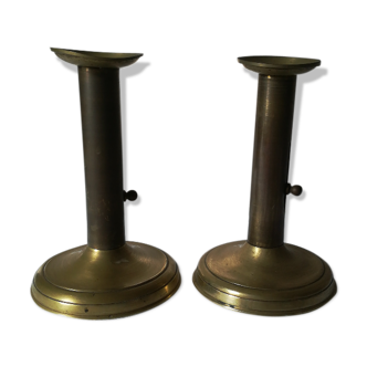 Pair of candlesticks a brass push button