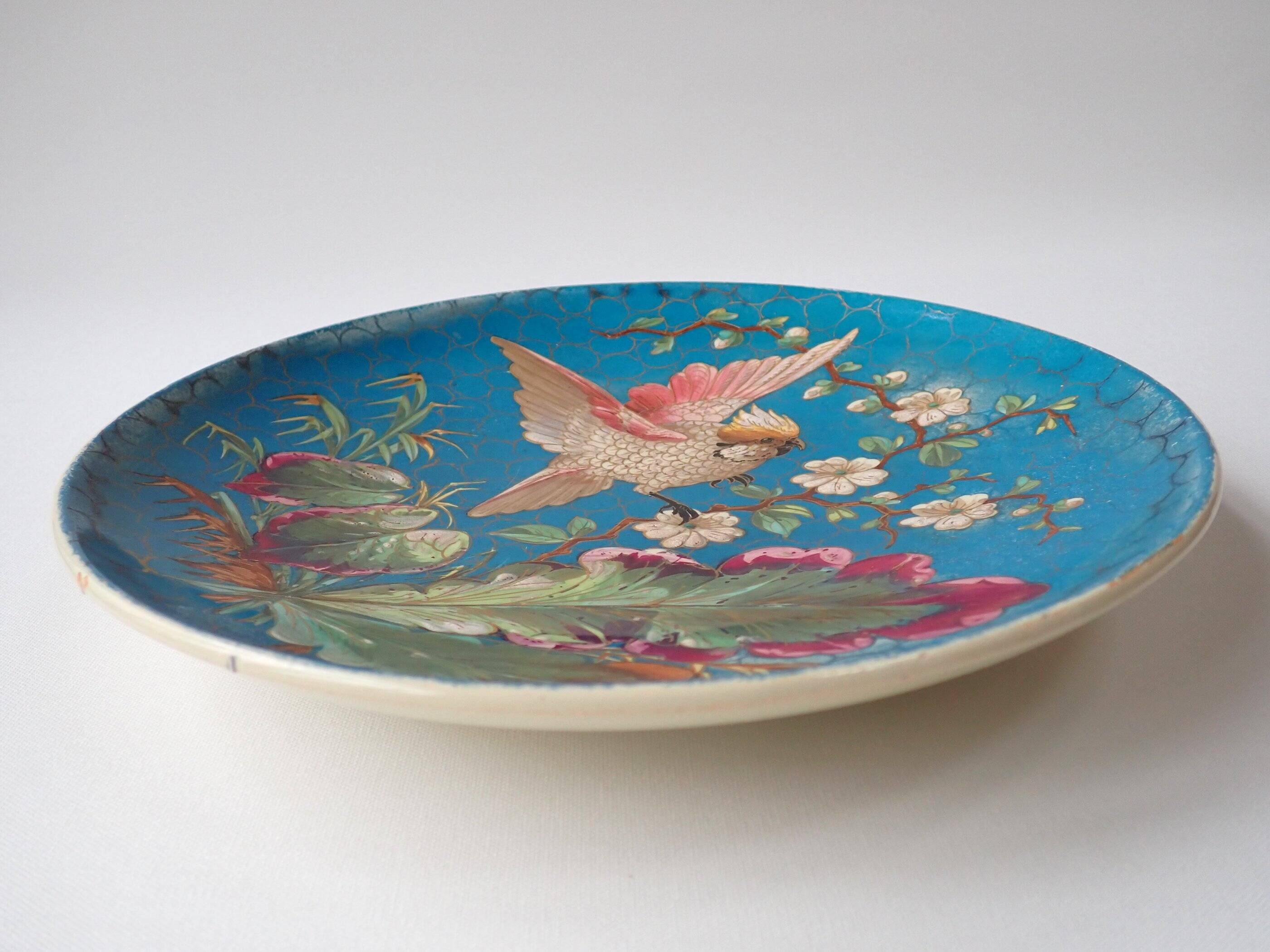 Exotic bird plate late 19th century - B & Cie Creil & Montereau