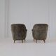 Samspel lounge chairs in sheepskin/mouton modernist mid-century by Carl Malmsten.