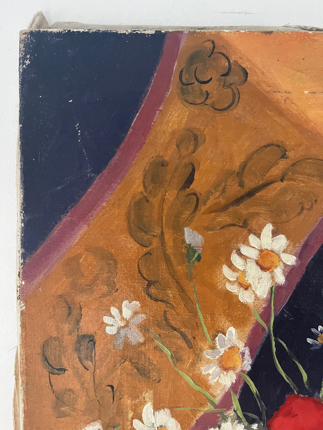 Poppies and daisies, oil on canvas, signed L Riousset.