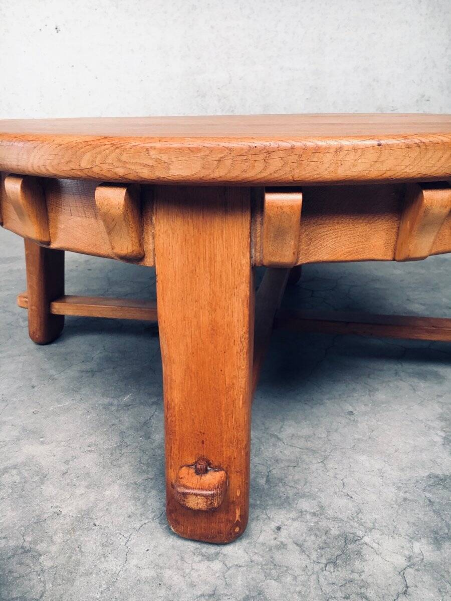 Brutalist Handcrafted Oak Coffee Table, Netherlands, 1950s