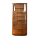 Exclusive display cabinet from the 1980s, solid teak, glass doors, drawers, lighting