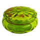 Bonbonnière ancienne en verre vert et fleurs dorées