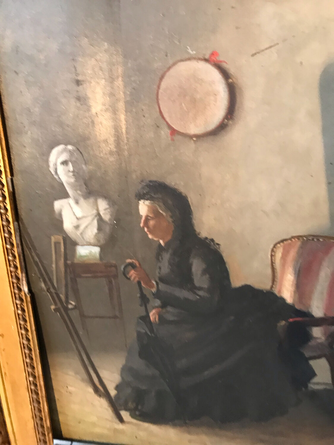 Oil on wood interior scene
