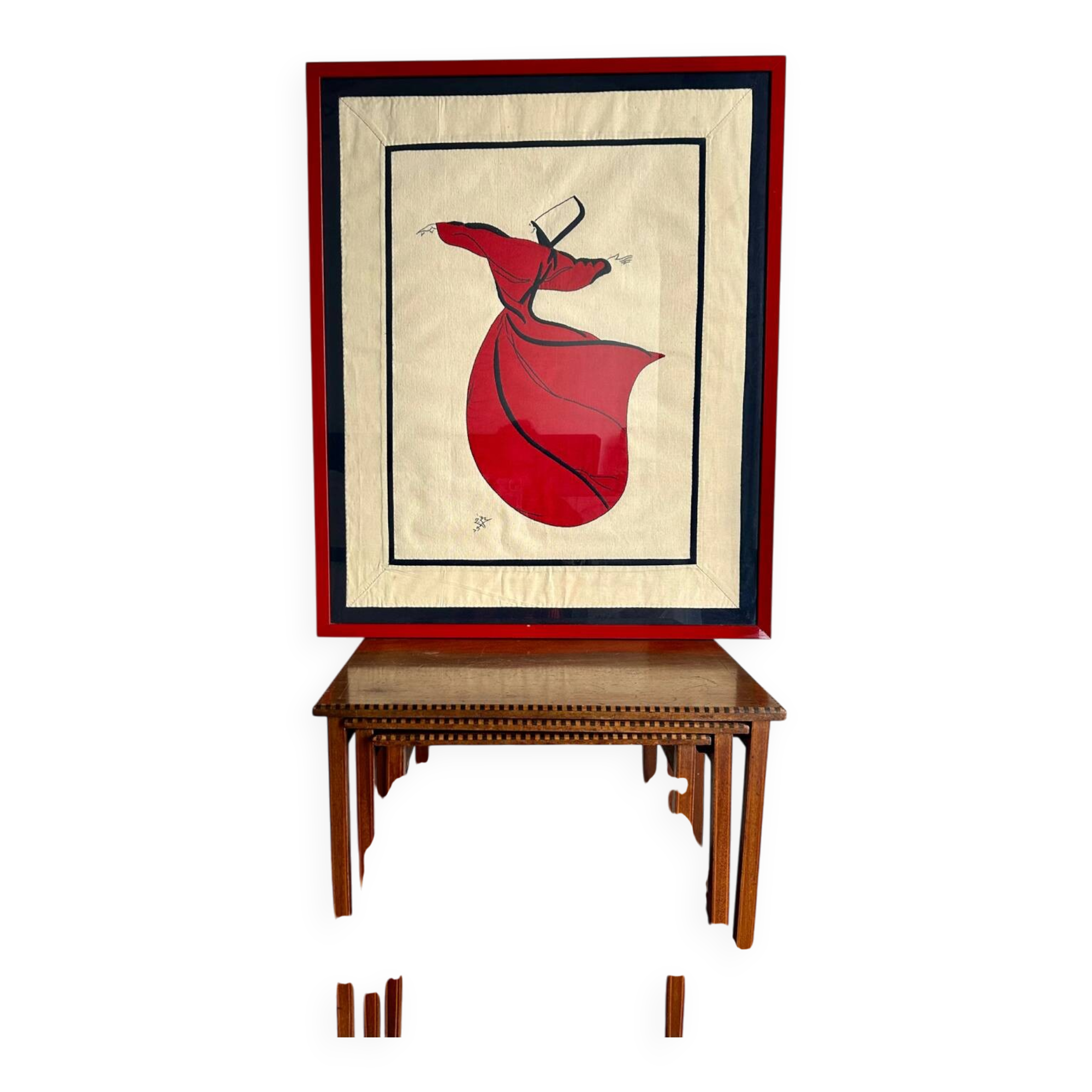 Contemporary Art Painting Signed 1992 Embroidered - Whirling Dervish - Framed