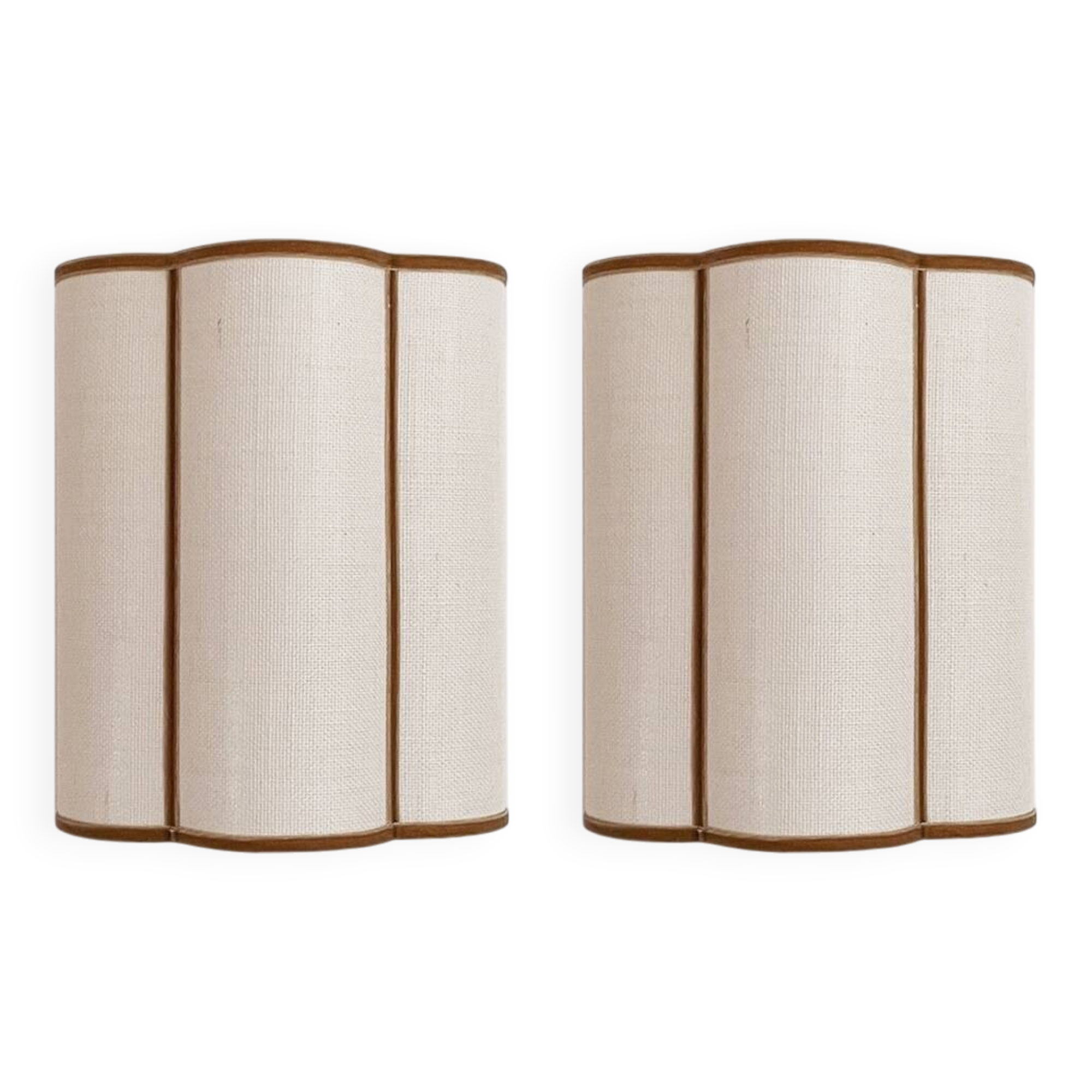 Pair of ecru linen and bronze velvet wall lights