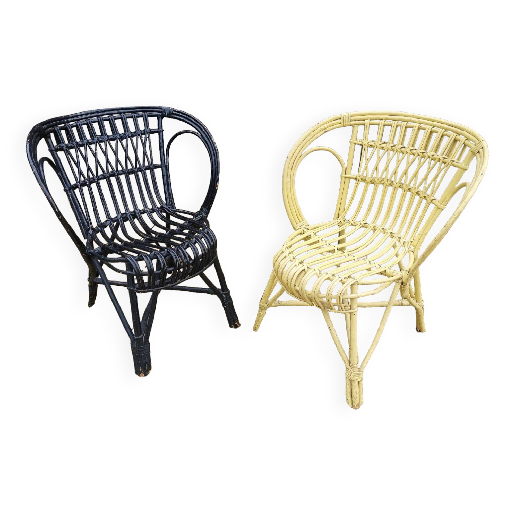 Duo of rattan armchairs
