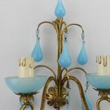 Pair of vintage wall lamps Murano blue opaline tassels