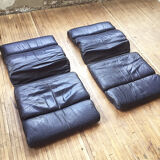 Danish sofa and armchairs curved wood and leather