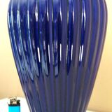 Vintage glazed ceramic vase, cobalt blue and gilt, Lancel Paris