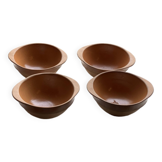 4 charming stoneware bowls with ears, bp advertising, stoneware made by gien france, vintage 1970