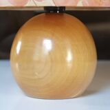Blond wood lamp, silk lampshade, 70s