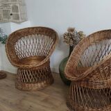 Paire de fauteuils en rotin années 70