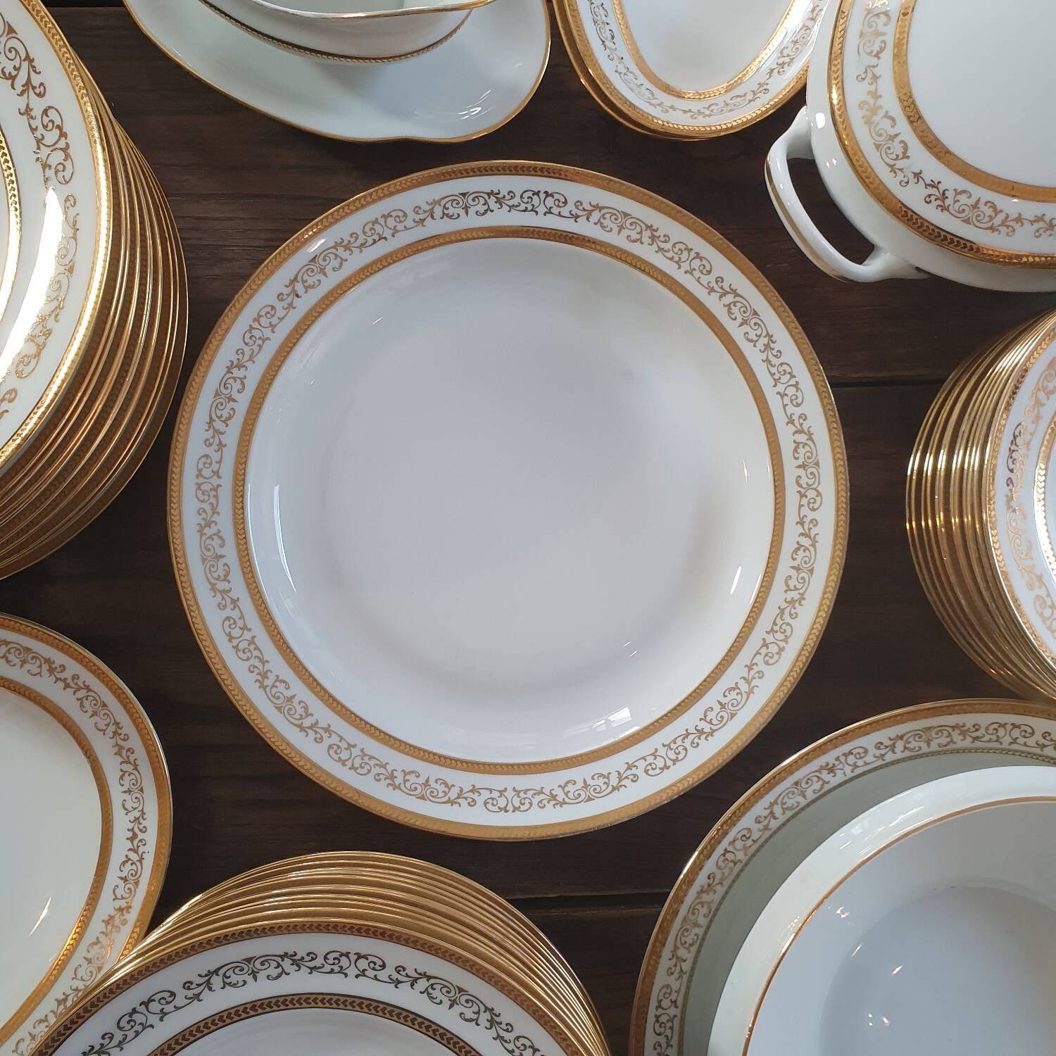 6 gold leaf Limoges porcelain plates