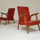 Pair of Uluv red Eastern Bloc armchairs, 1960s