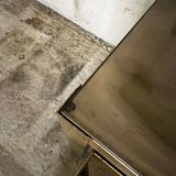 Trio of nesting tables, brass structures and smoked mirror tops