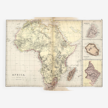 Carte antique de l’Afrique, Maurice. Bourbon (Réunion) vers 1882, Blackie and Sons, Londres