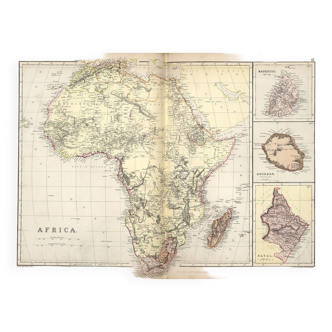 Antique map of Africa, Mauritius. Bourbon (Reunion) circa 1882, Blackie and Sons, Londn=on