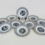 10 assiettes à dessert en faïence signées HB Choisy le roi XIXème