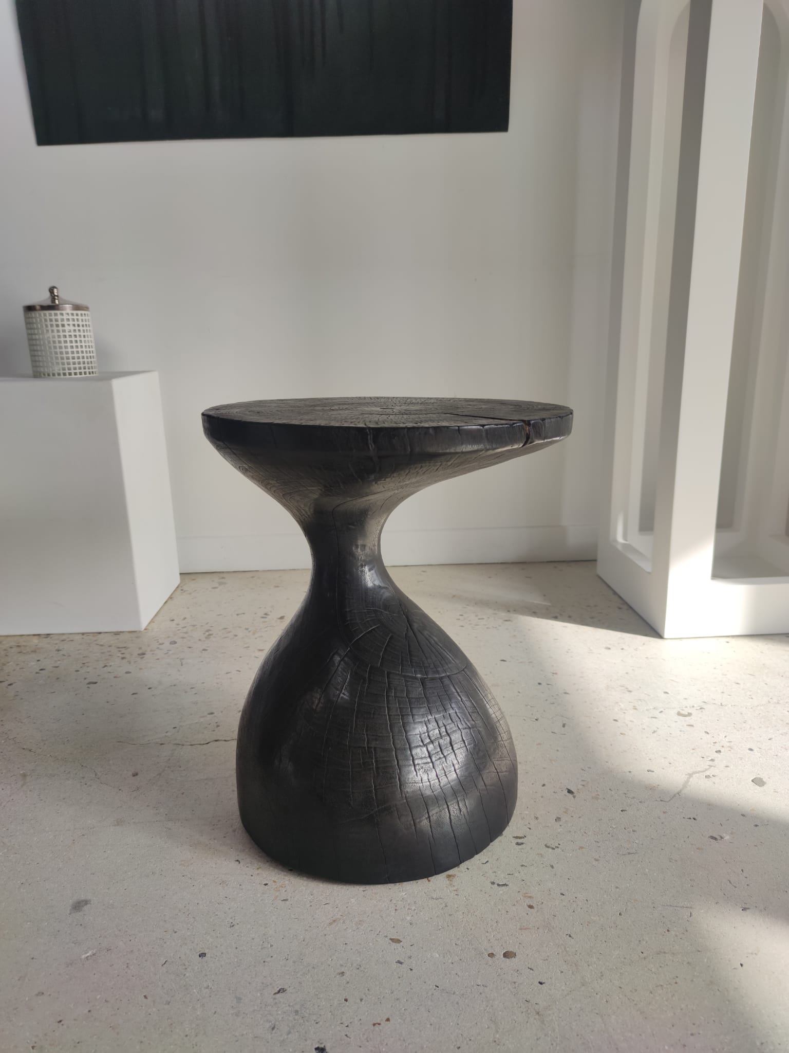 Sofa end in solid wood monoxyl organic shape black color