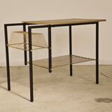 Vintage vinyl serving trolley in wood and gold metal