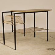 Vintage vinyl serving trolley in wood and gold metal