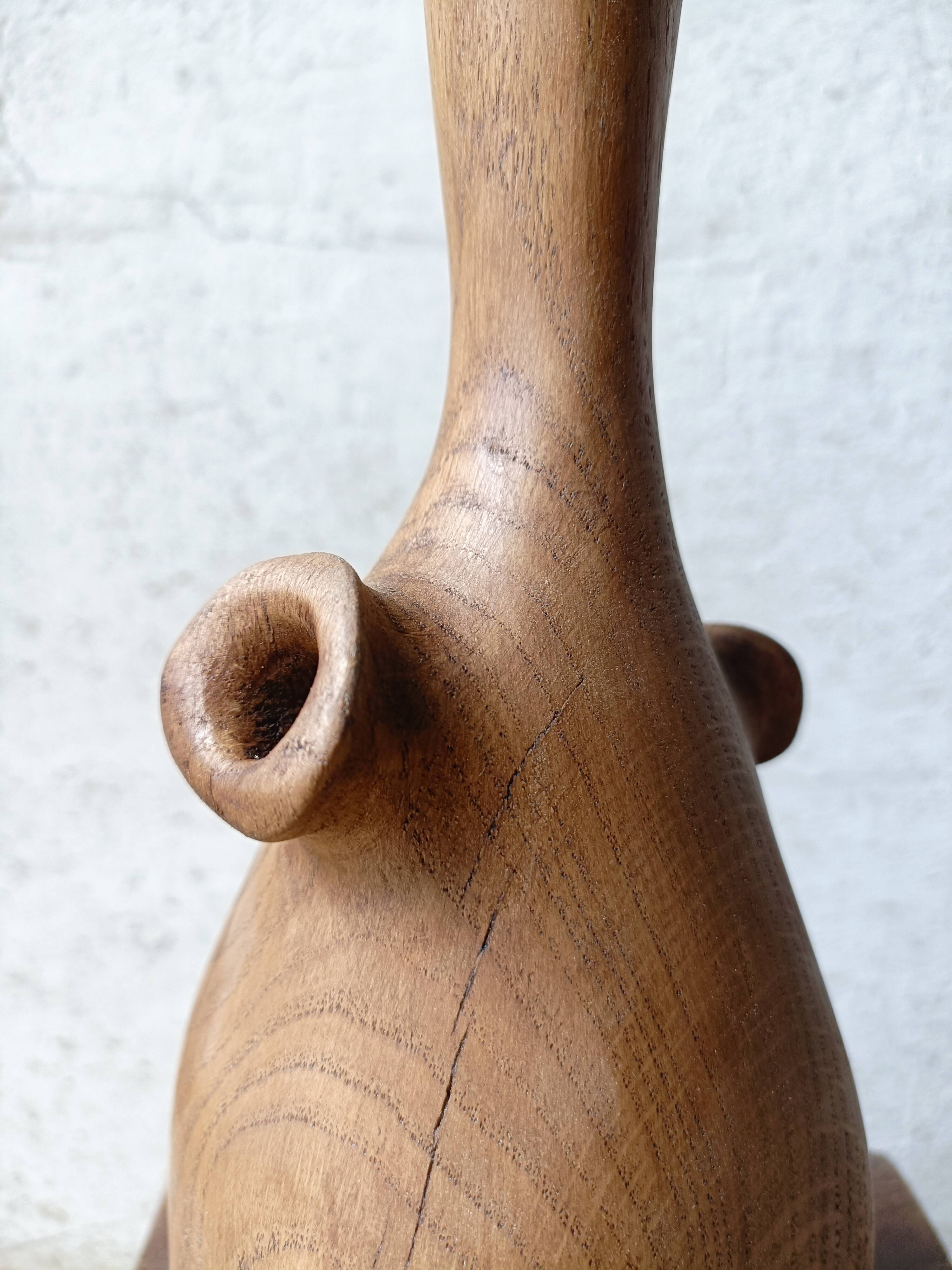 Vase / sculpture in solid carved oak
