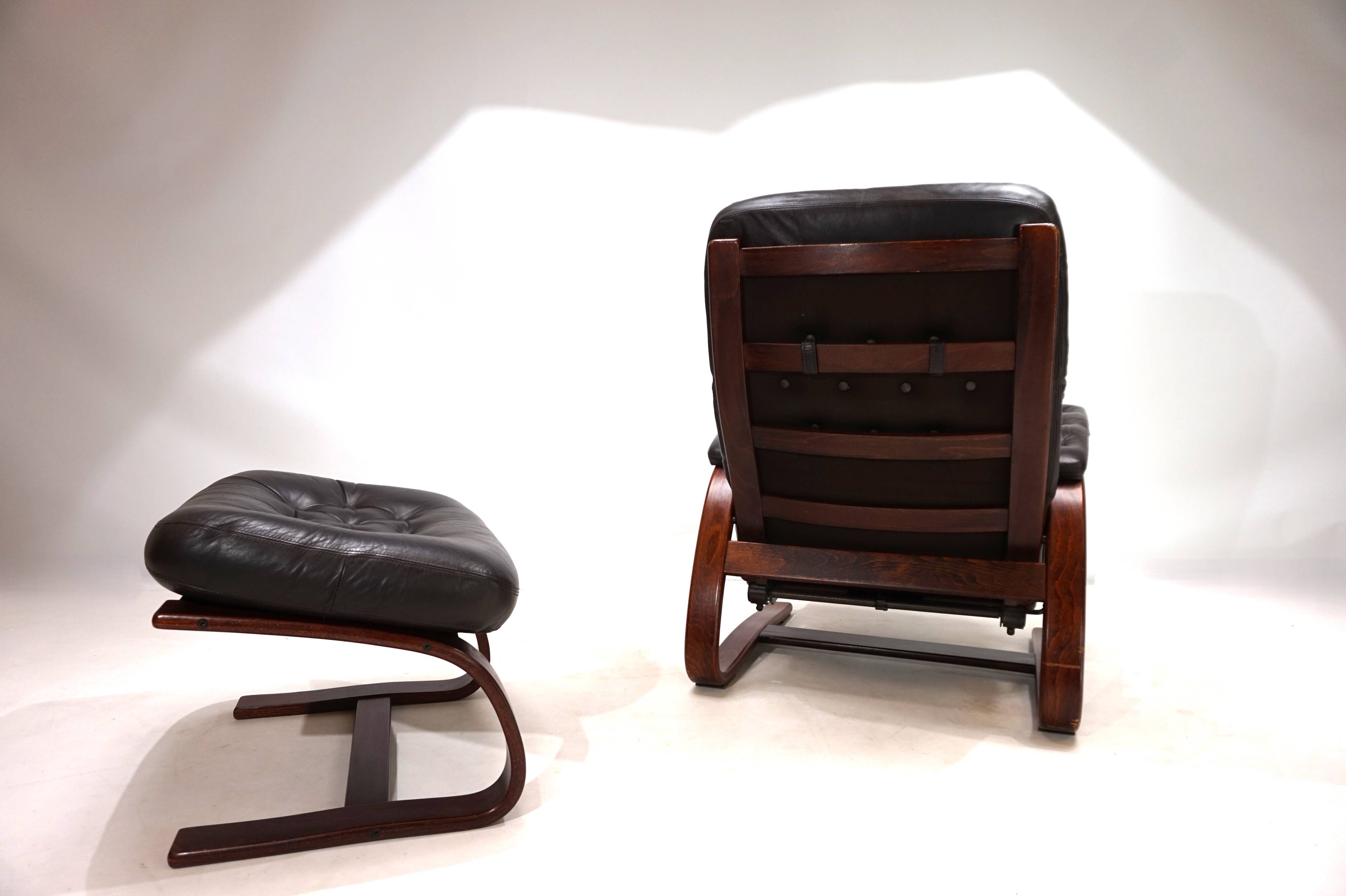 Westnofa Panter Leather Lounge Chair with Ottoman by Arnt Lande, 1970s