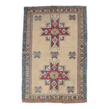 Persian Burgundy & Sand Beige Oriental Vintage Rug, 140x211Cm