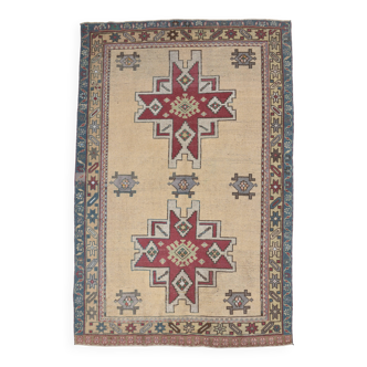 Persian Burgundy & Sand Beige Oriental Vintage Rug, 140x211Cm