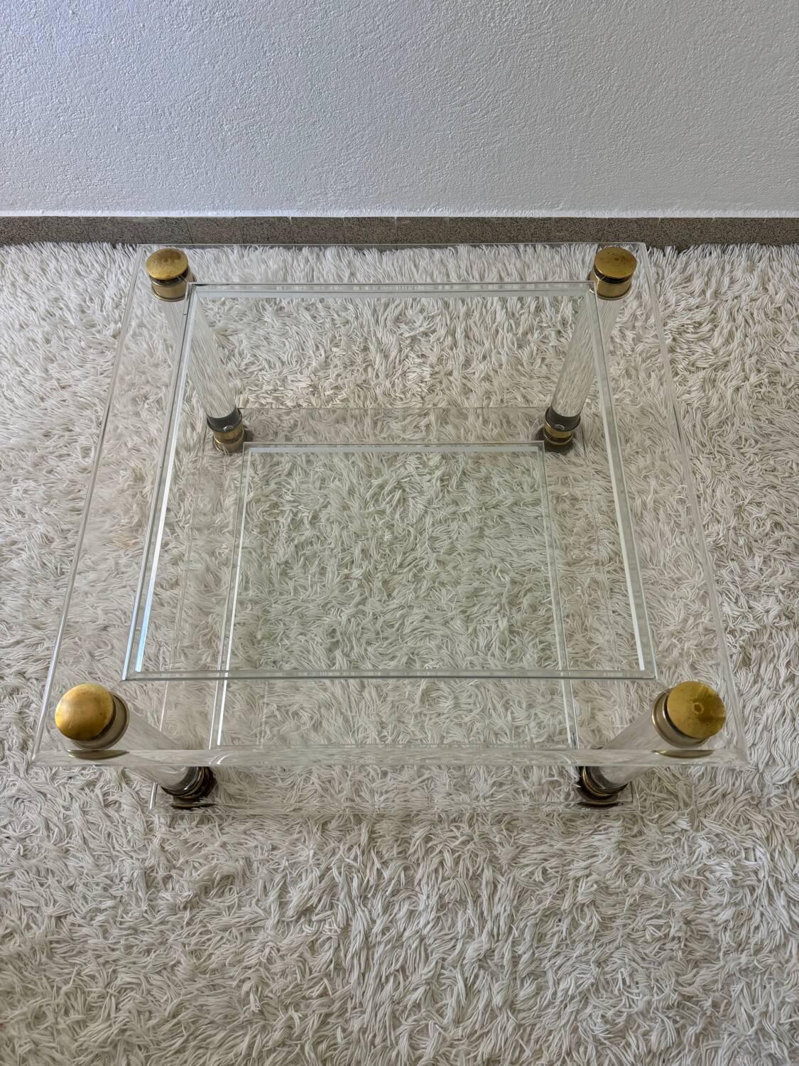 70s brass plexi coffee table
