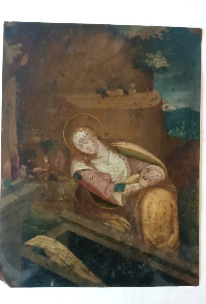 Antique painting on copper, Flemish school, 17th century, representing a saint