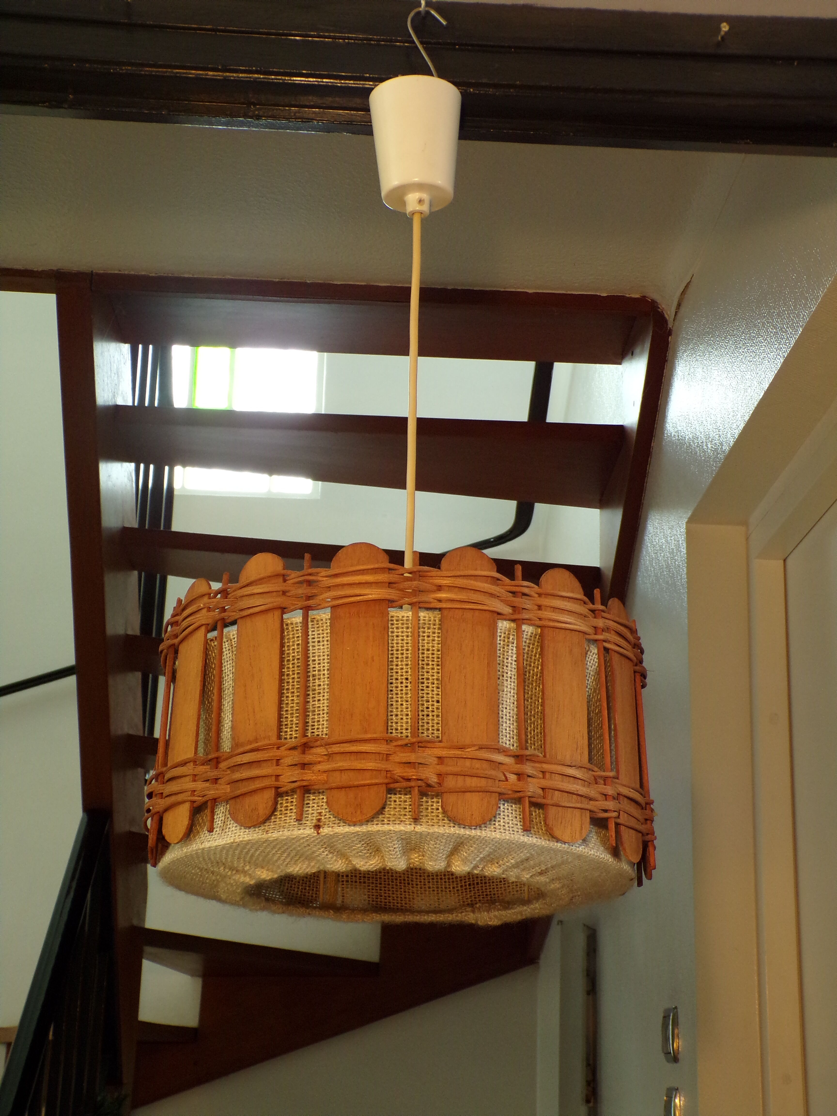 Vintage jute, rattan and wood pendant lamp