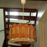 Vintage jute, rattan and wood pendant lamp