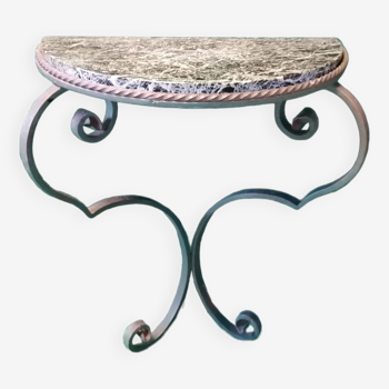 Wrought iron and green marble coffee table.