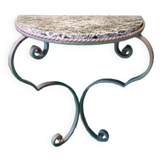 Wrought iron and green marble coffee table.