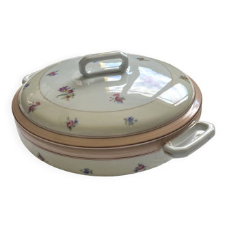 Vegetable tureen dish Limoges small flowers and gilding old porcelain Charles Ahrenfeldt
