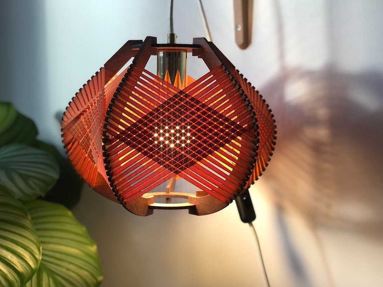 Hanging woven brick lamp