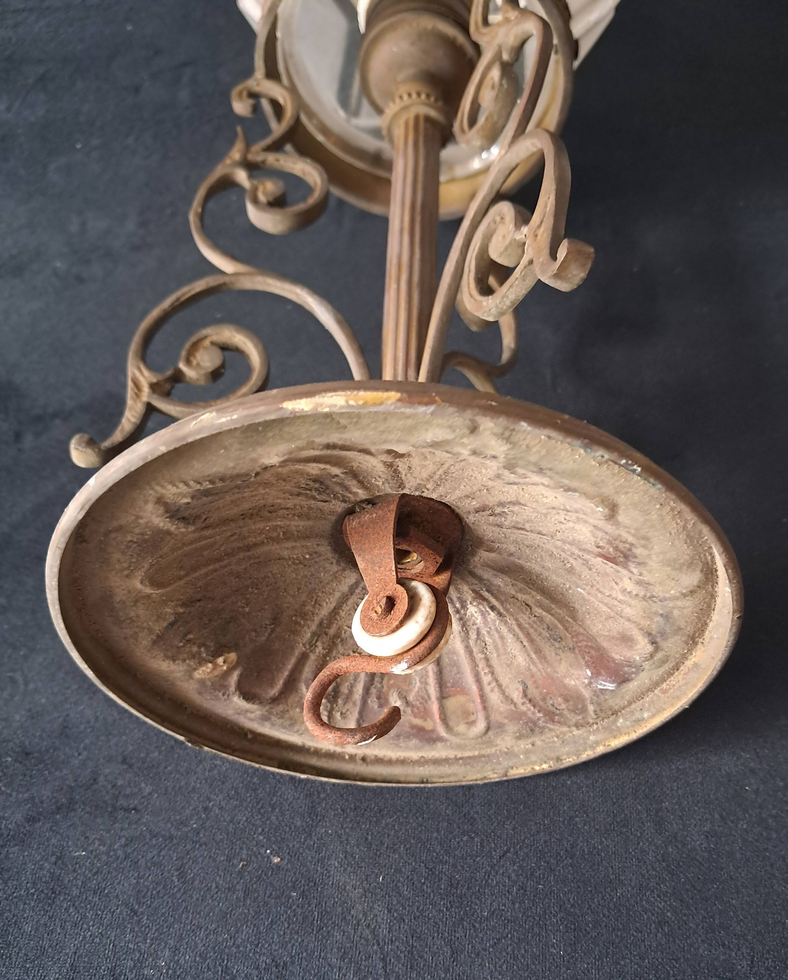 Art Deco Metal Pendant Lamp with Frosted Glass Globe