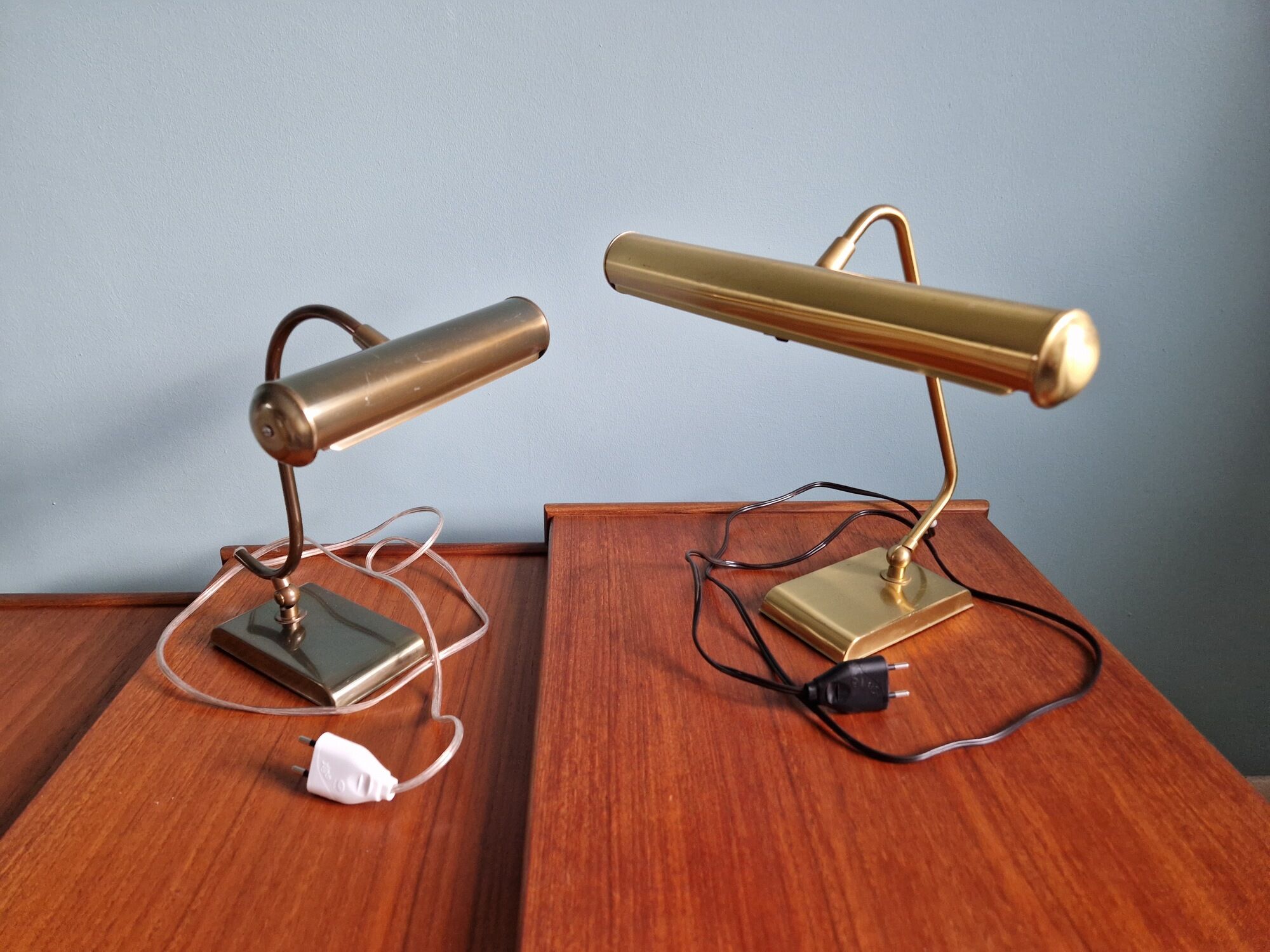 Pair of brass desk/piano lamps, 1950s-60s