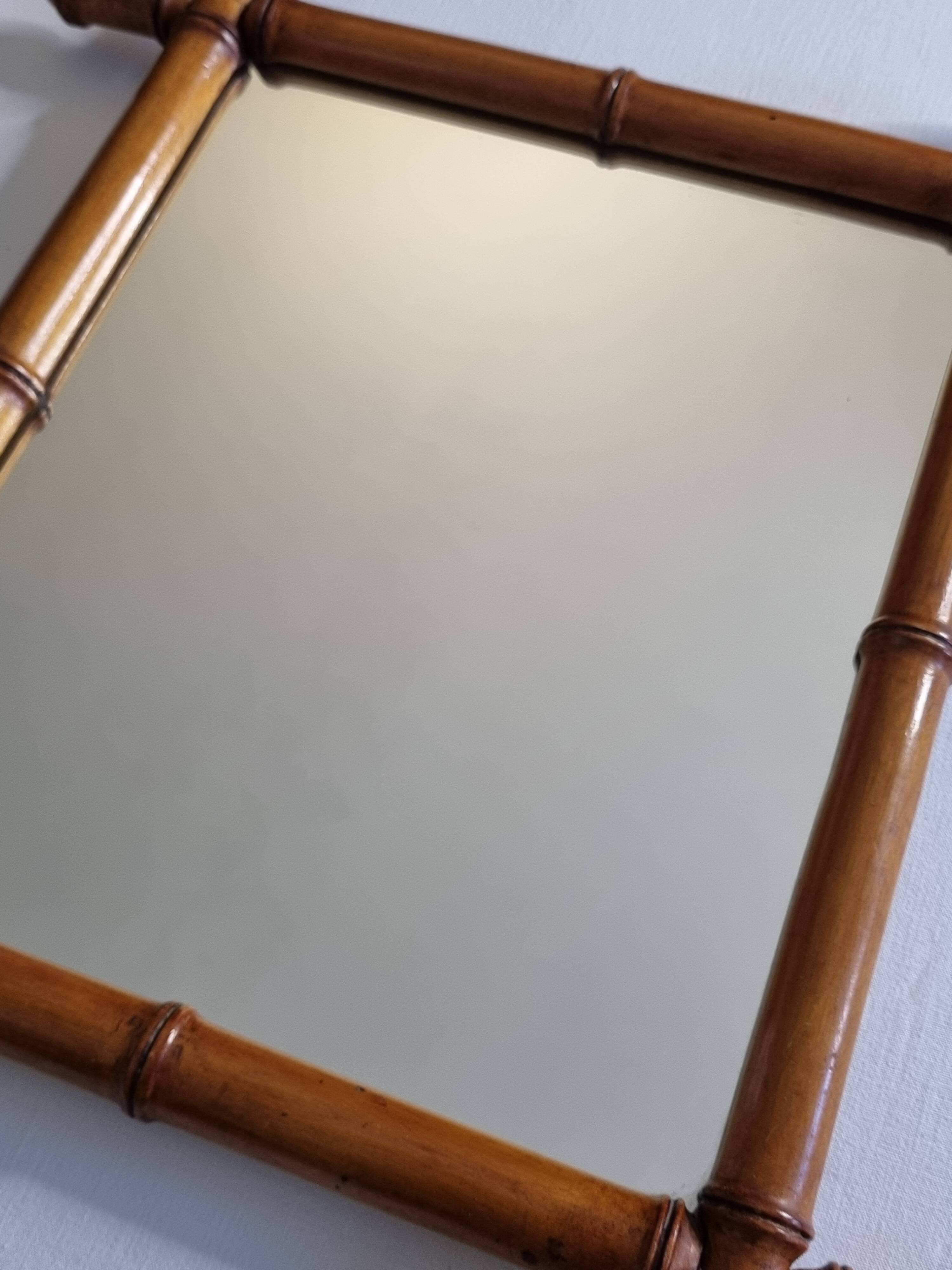 Antique mirror in turned bamboo-style wood, 46 x 54 cm