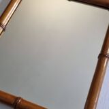 Miroir ancien en bois tourné façon bambou, 46 x 54 cm