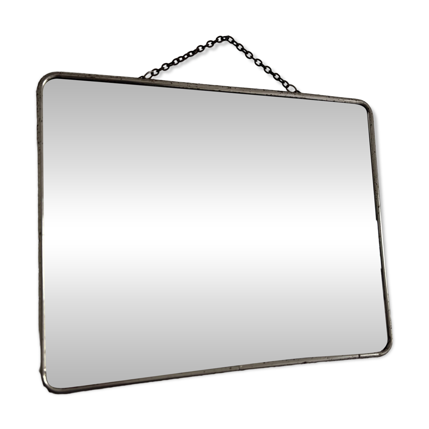 Miroir vintage 1960 barbier coiffeur carton chainette - 29 x 23 cm
